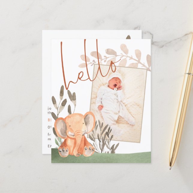Lámina Anuncio de nacimiento de foto bebé elefante de pre (Anverso/Reverso In Situ)