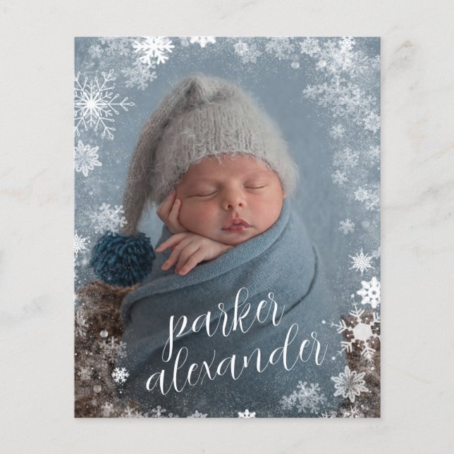 Lámina Anuncio de nacimiento de foto de copos de nieve de (Anverso)