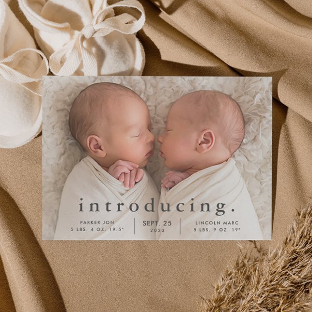 Lámina Anuncio de nacimiento de gemelos con foto minimali (Simple typography twins baby birth announcement.)