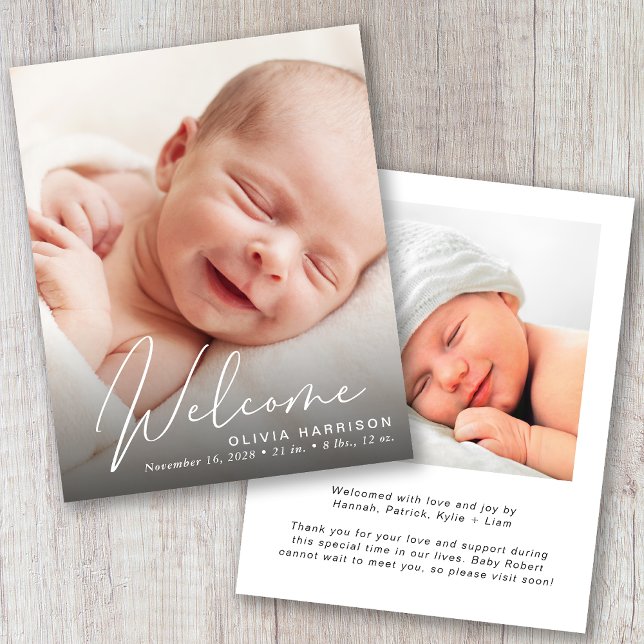 Lámina Anuncio de nacimiento del guión blanco de la foto  (A beautiful and unique way to thank family and friends and introduce them to your precious  baby)