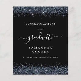 Lámina Anuncio negro de Purpurina azul de graduación 2024