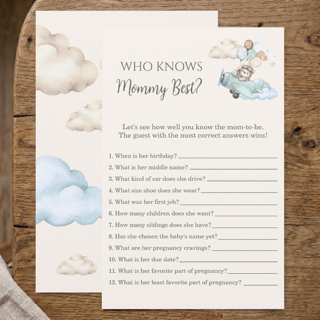 Lámina Apenas Podemos Esperar Quién Sabe Juego de Trivia  (Who Knows Mommy Best Game Bearly Wait Airplane Boy)