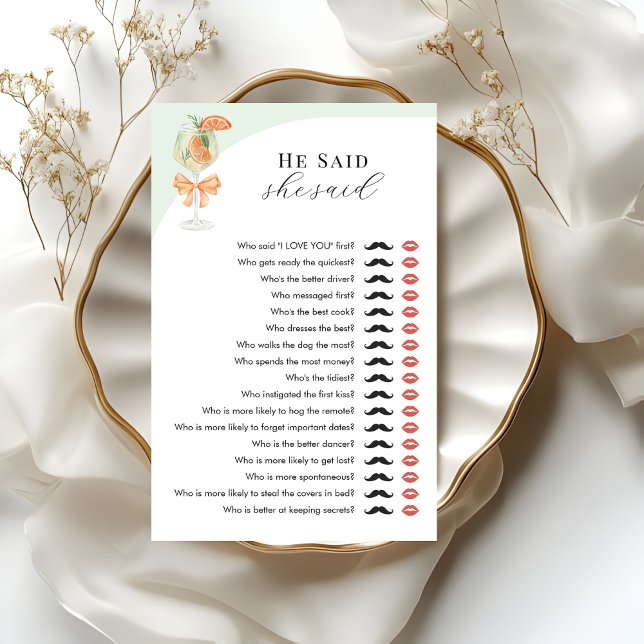 Lámina Aperol Spritz He Said She Said Bridal Shower Game (Subido por el creador)