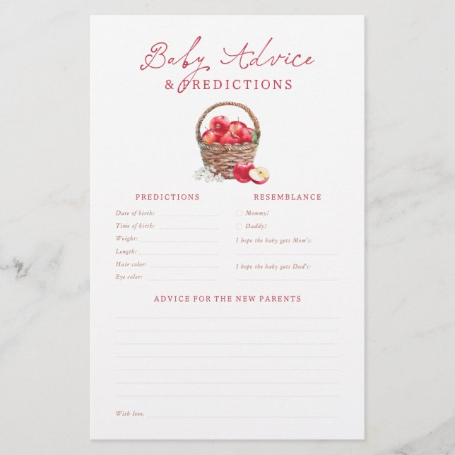 Lámina Apple Baby Shower Predictions & Advice Game (Anverso)