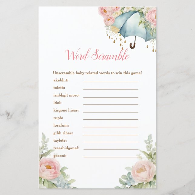 Lámina April Shower Wrella Word Scramble Games (Anverso)