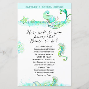 Lámina Aqua Mermaid Bridal Shower Game