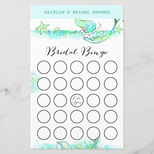 Lámina Aqua Mermaid Bridal Shower Game (Anverso)