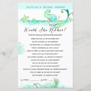 Lámina Aqua Mermaid Bridal Shower Game