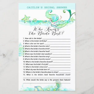 Lámina Aqua Mermaid Bridal Shower Game