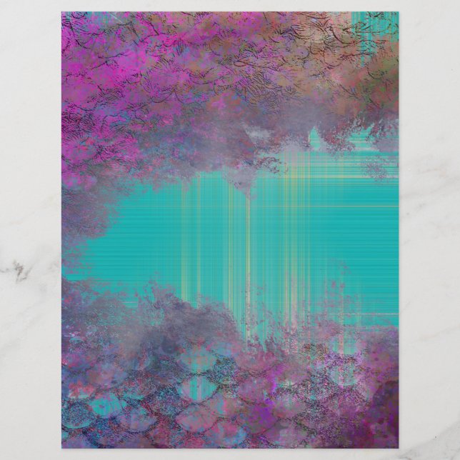 Lámina Aqua y Purple Mermaid Grunge Scrapbook (Anverso)