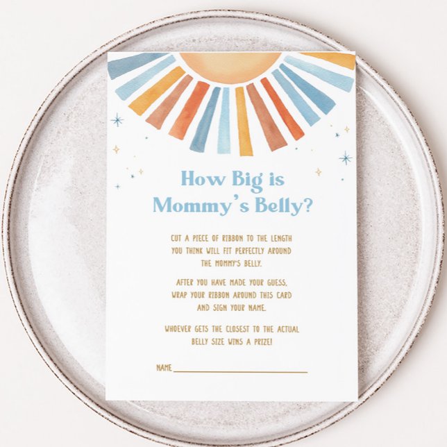 Lámina Aquí viene el hijo qué grande es el juego Belly de (Boho Sunshine Baby Shower How Big is Mommy's Belly Game)