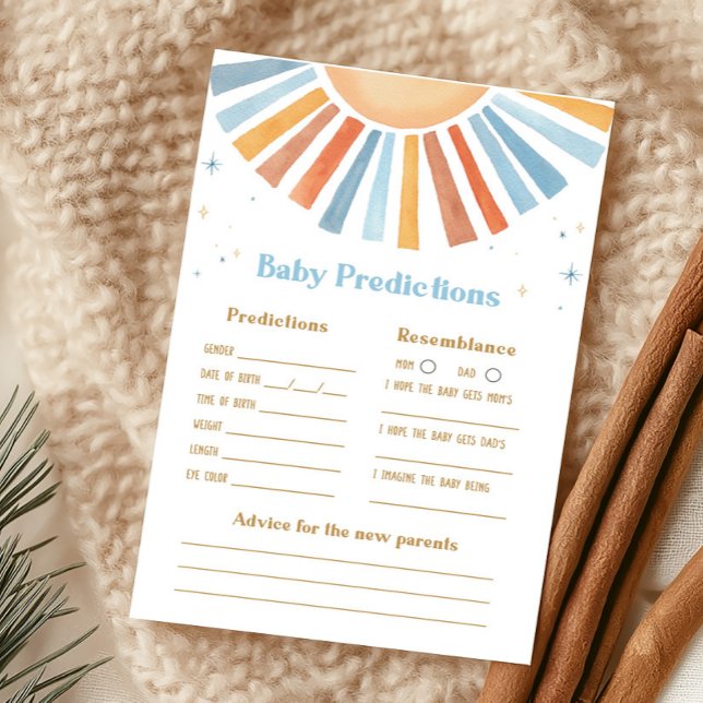 Lámina Aquí viene el juego de las predicciones del hijo (Boho Sunshine Baby Shower Baby Predictions Game )