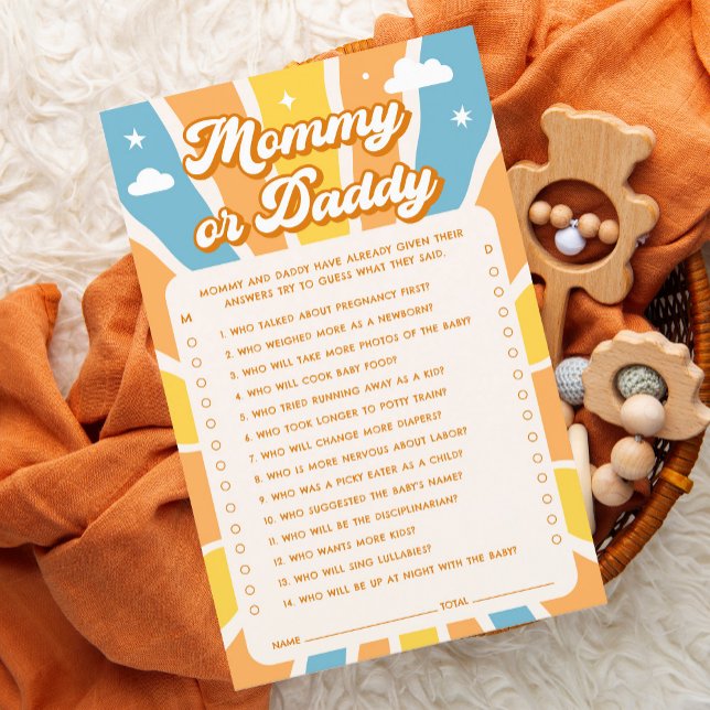 Lámina Aquí viene el juego de mamá o papá de Baby Shower (Subido por el creador)