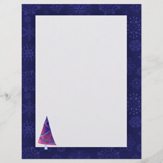 Lámina Árbol acuarela Copos de nieve Navidad Carta Papel (Anverso)