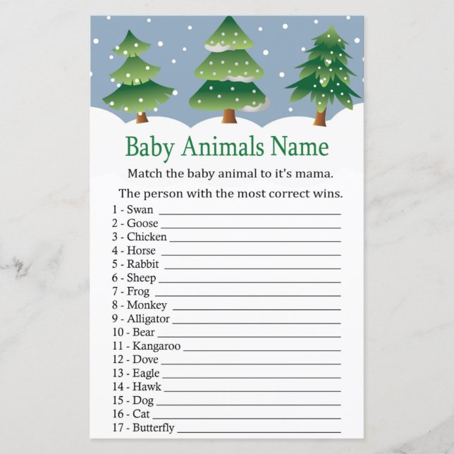 Lámina Árbol de Navidad Bebé Animales Nombre Juego Ducha  (Anverso)