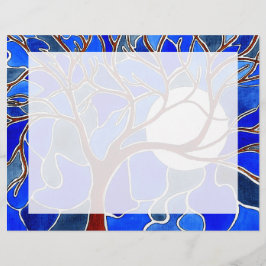 Lámina Árbol y luna sobre lienzo - Azul