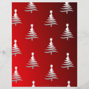 Lámina Árboles de Navidad Plateados sobre Rojo