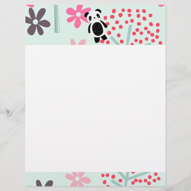 Lámina Árboles, flores y osos panda (Anverso)