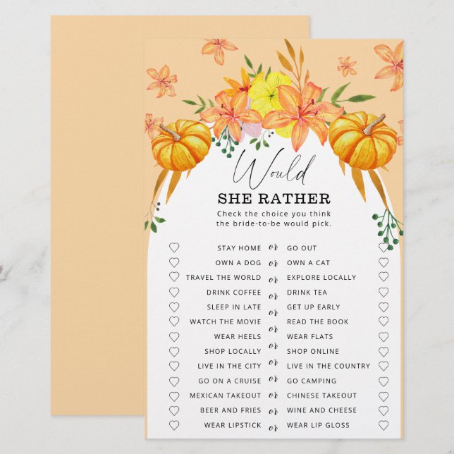 Lámina Arco de calabaza - ¿Prefiere un juego de ducha de  (Anverso / Reverso)