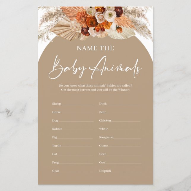 Lámina Arco de terracota nombre juego de los animales beb (Anverso)