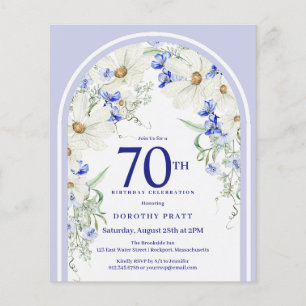 Lámina Arco floral azul blanco 70 cumpleaños invitado