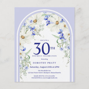 Lámina Arco floral azul blanco con presupuesto Invitación