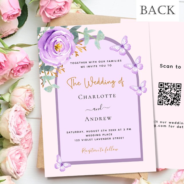 Lámina Arco floral violeta QR boda presupuestario RSVP (Subido por el creador)