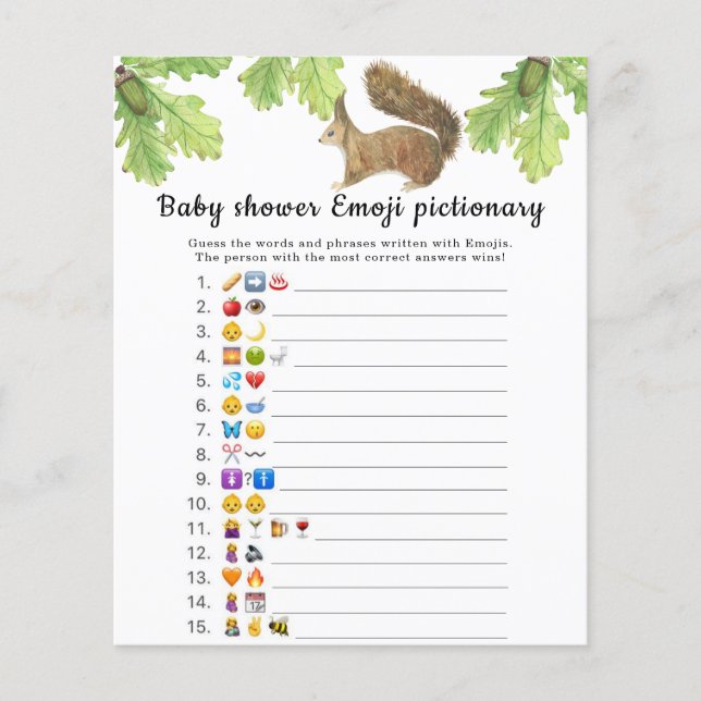Lámina Ardilla - juego de emoji de ducha de bebé (Anverso)