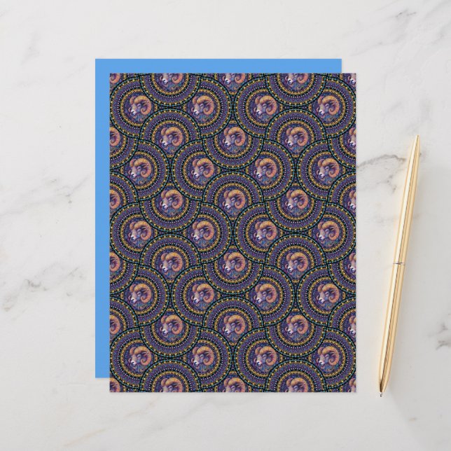 Lámina Aries Whimsical Astrología Mandala Fans Art Deco (Anverso/Reverso In Situ)