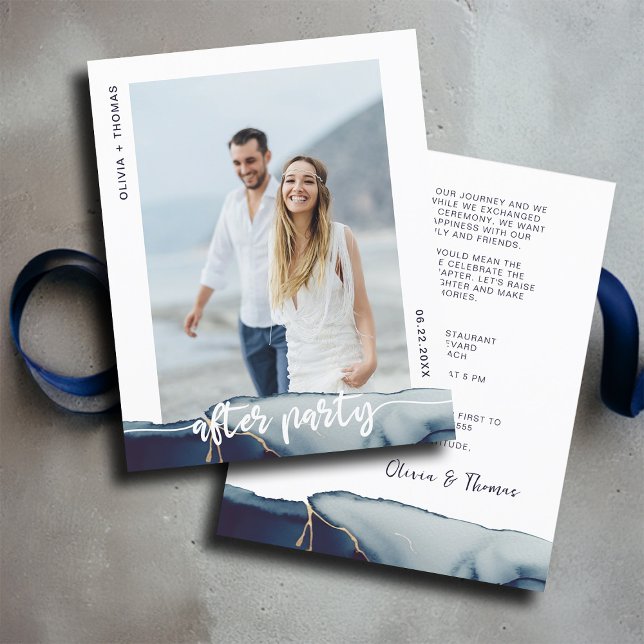 Lámina Armada Presupuestaria Luego De Invitación A La Bod (after elopement wedding party invitation budget photo navy blue modern simple elegant romantic boho)