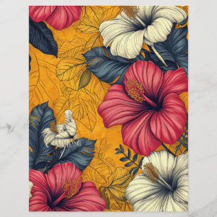 Lámina Art Neuveau Vintage Flores tropicales Naranja rosa