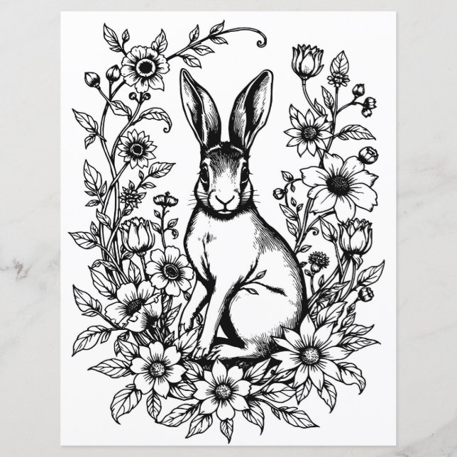 Lámina Art Nouveau Rabbit Coloring Page 2 (Anverso)