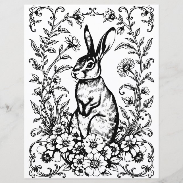 Lámina Art Nouveau Rabbit Coloring Page 3 (Anverso)