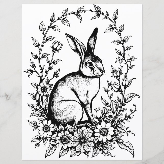 Lámina Art Nouveau Rabbit Coloring Page 4 (Anverso)
