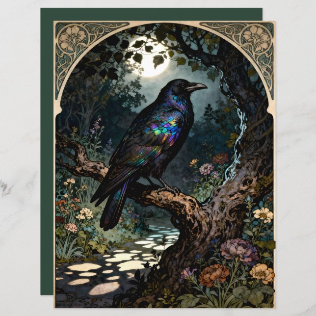 Lámina Art Nouveau Raven Scrapbook Paper (Anverso / Reverso)