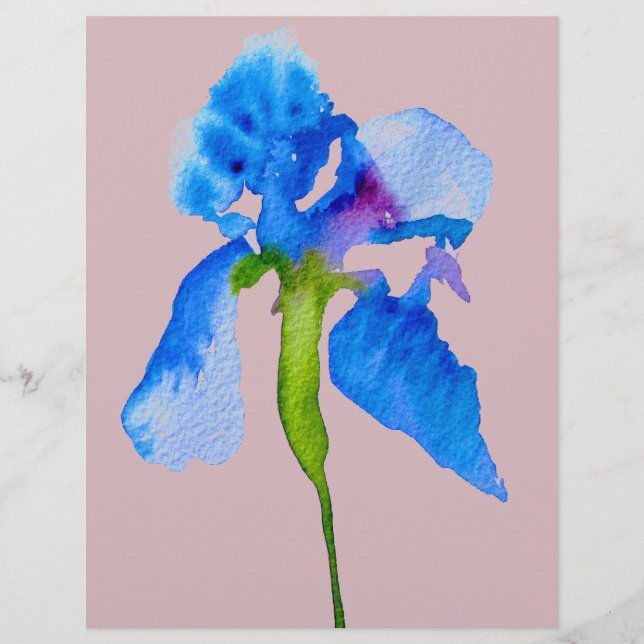 Lámina Arte de acuarela floral moderno de Iris azul (Anverso)