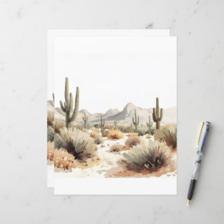 Lámina Arte de Acuarela Minimalista del Desierto con Cact