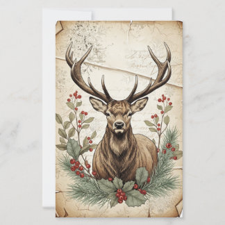 Lámina Arte de decoupage de ciervo de Navidad vintage