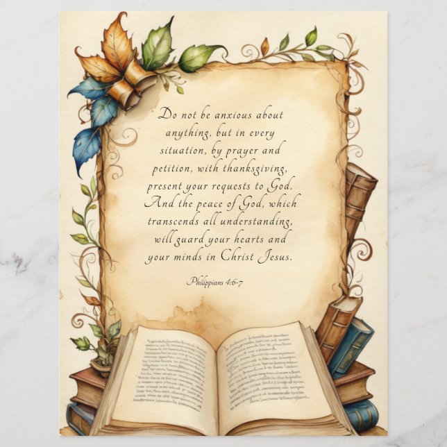 Lámina Arte de versículo cristiano de Filipenses 4:6-7 (Anverso)