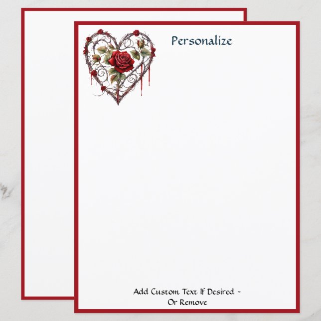 Lámina Arte de Vid Corazón Rosa Rojo Gótico Personalizado (Anverso / Reverso)
