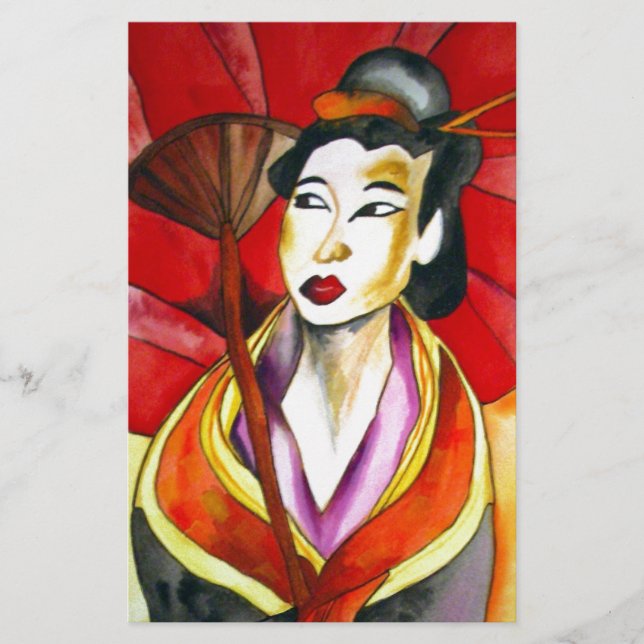 Lámina Arte original japonés Geisha, pintura acuarela (Anverso)