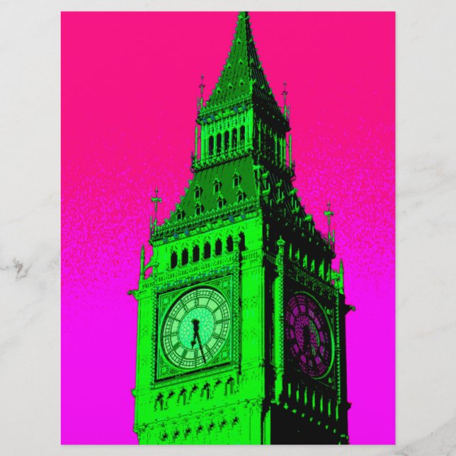 Lámina Arte pop Big Ben Londres Viaje verde rosa (Anverso)