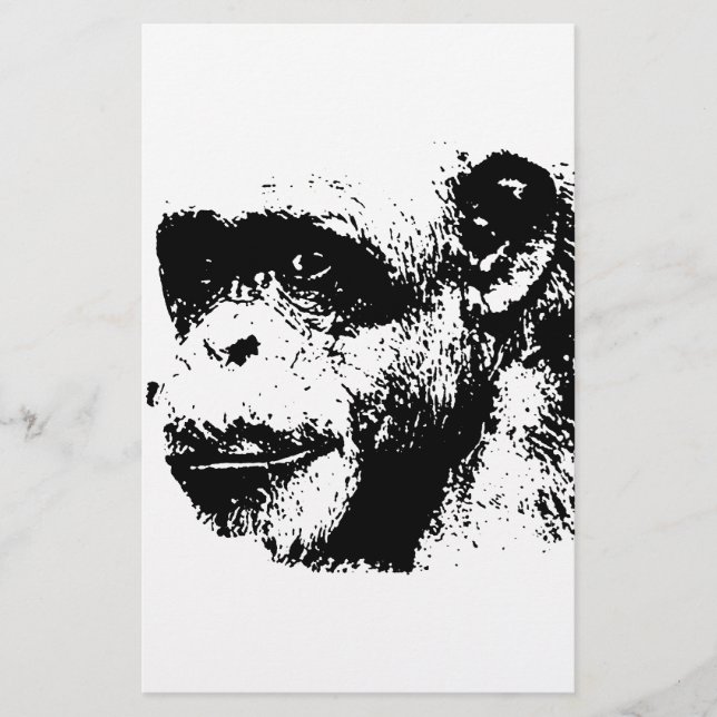 Lámina Arte pop chimpancé negro y blanco (Anverso)