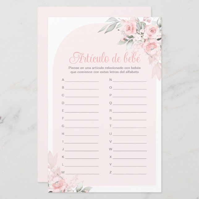 Lámina Artículo de bebé juego para Baby Shower Niña (Anverso / Reverso)