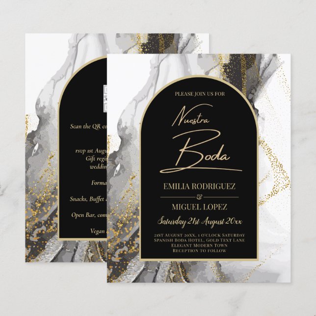 Lámina Artículo de boda negro y dorado, bilingüe (Anverso / Reverso)