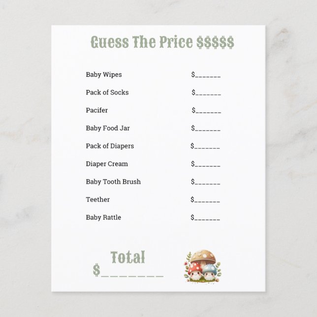 Lámina Artículos para bebés de Baby Shower en hongos adiv (Anverso)