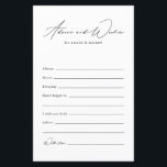 Lámina Asesoramiento Y Deseos Del Boda De La Ducha minima<br><div class="desc">¿Buscando una manera simple y elegante de reunir consejos y deseos para los recién casados en su ducha nupcial o recepción de bodas? No busque más y venga a esta Minimalista tarjeta de consejos y deseos para Bodas de duchas nupciales. El diseño blanco y negro es moderno y minimalista, lo...</div>