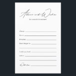 Lámina Asesoramiento Y Deseos Del Boda De La Ducha minima<br><div class="desc">¿Buscando una manera simple y elegante de reunir consejos y deseos para los recién casados en su ducha nupcial o recepción de bodas? No busque más y venga a esta Minimalista tarjeta de consejos y deseos para Bodas de duchas nupciales. El diseño blanco y negro es moderno y minimalista, lo...</div>