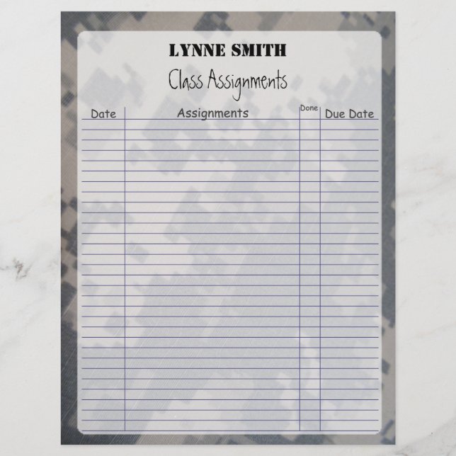 Lámina Asignaciones de clases Camoflauge ACU (Anverso)