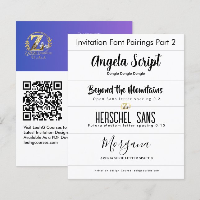 Lámina Asociaciones de fuentes para invitaciones Parte 2  (Anverso / Reverso)